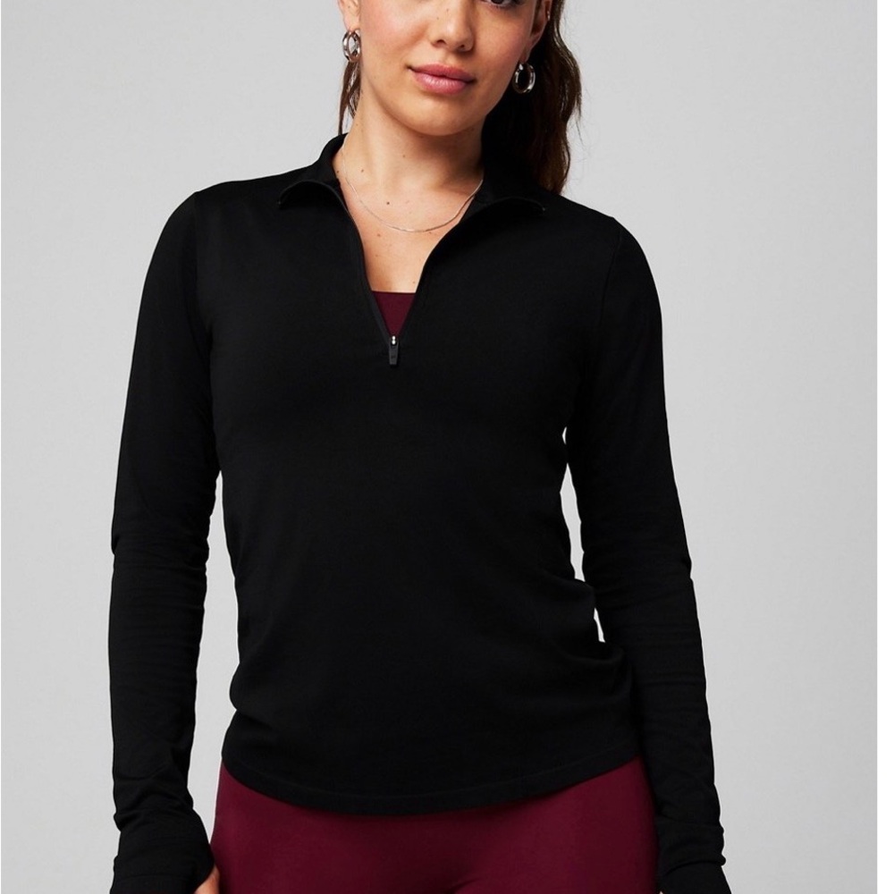 NWT Fabletics FeatherTech Half Zip Long Sleeve Black Performance Top Large